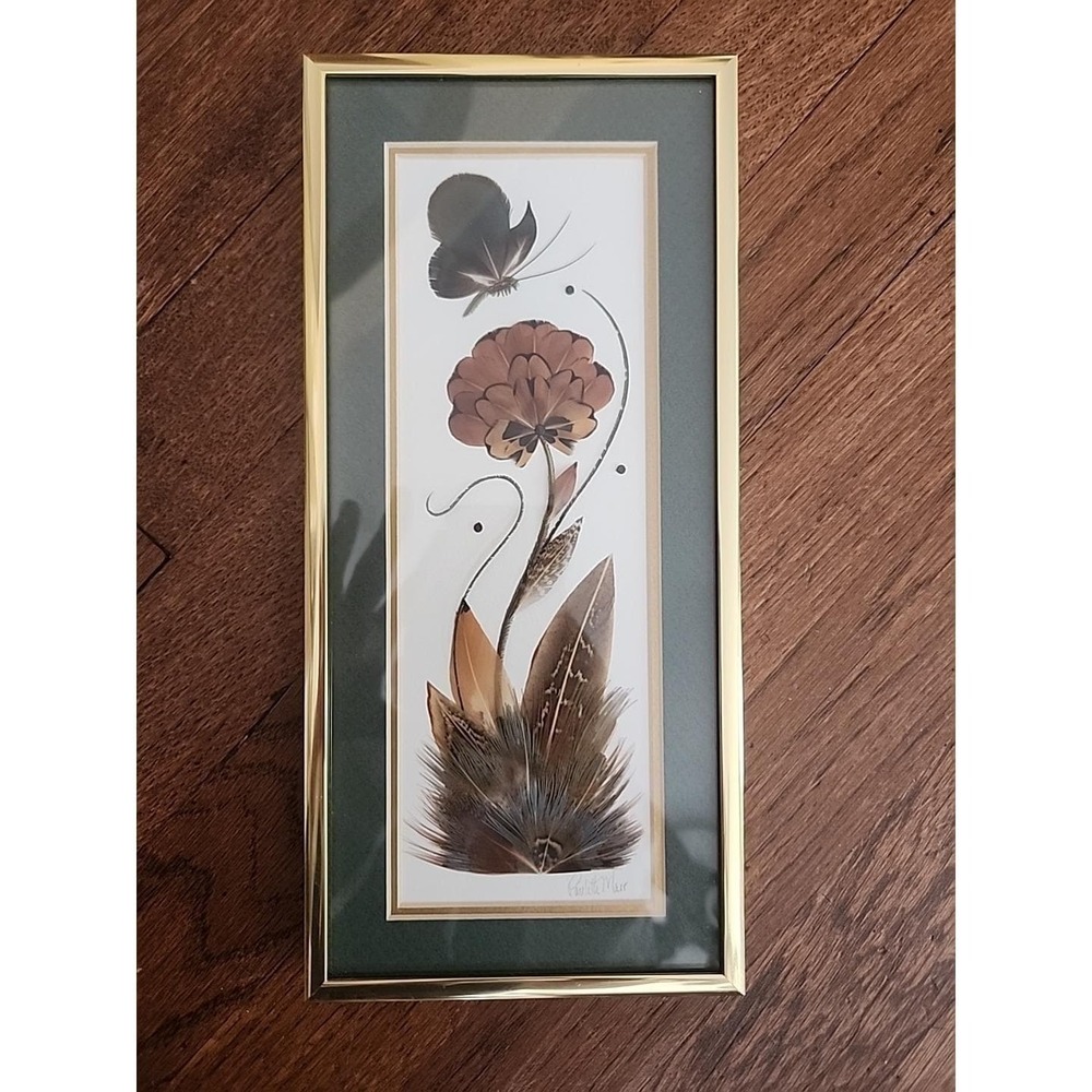 Folk Art Pheasant Feather 3D Style Floral Butterfly Framed Bird Plumage Decor